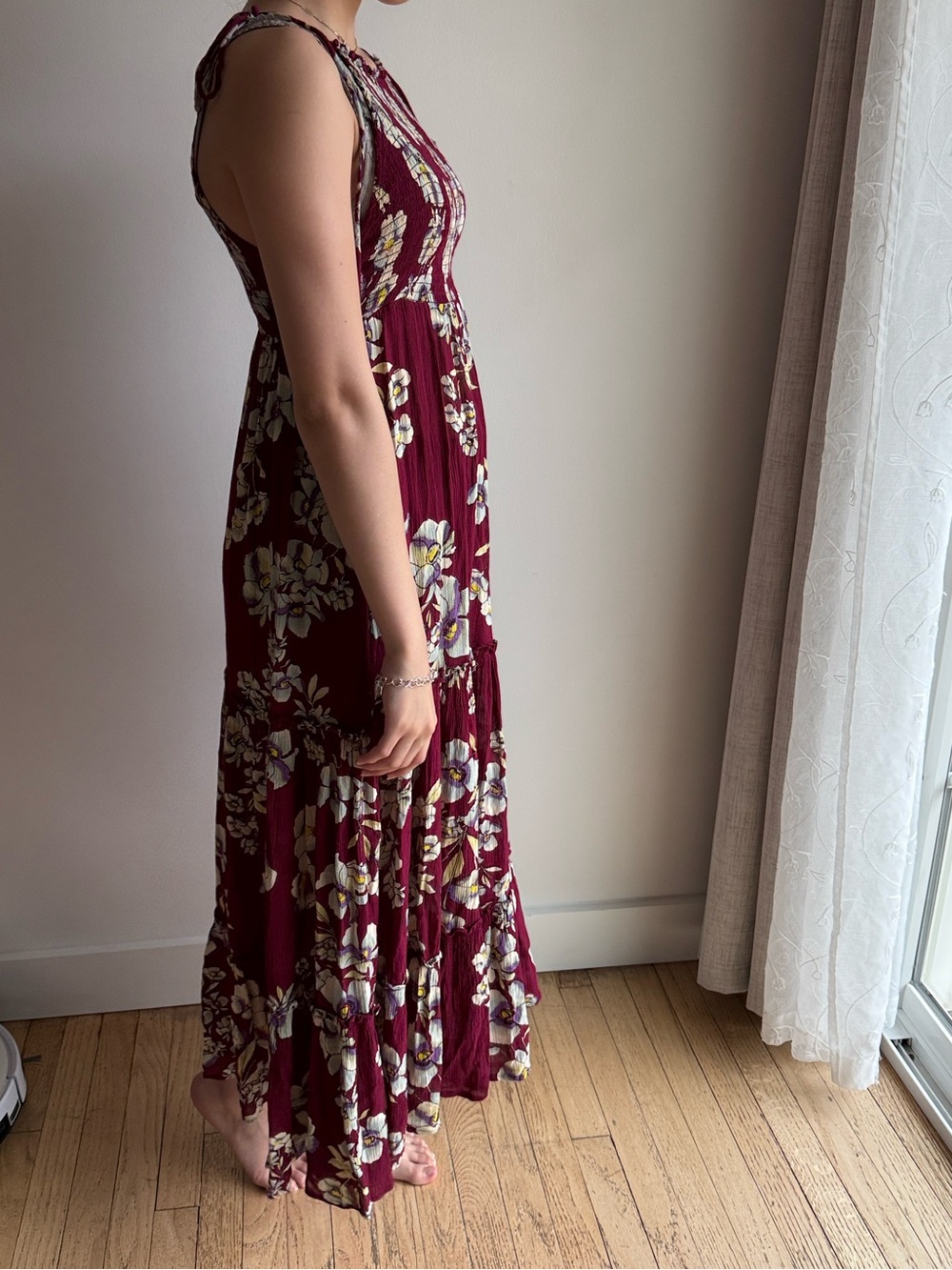 Free People Garden Party Burgundy Floral Print Maxi Dress size S - Picture 2 of 7